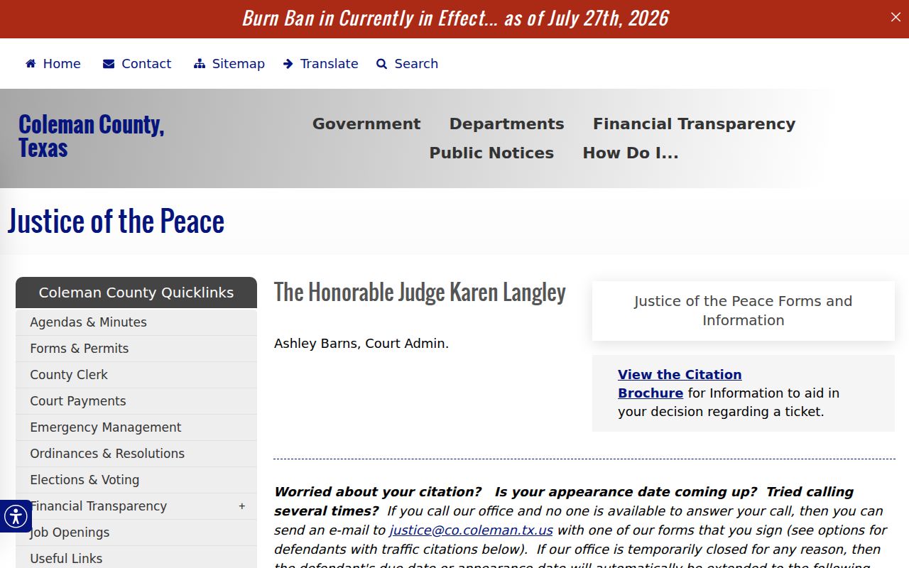 Coleman County Justice of the Peace traffic information
