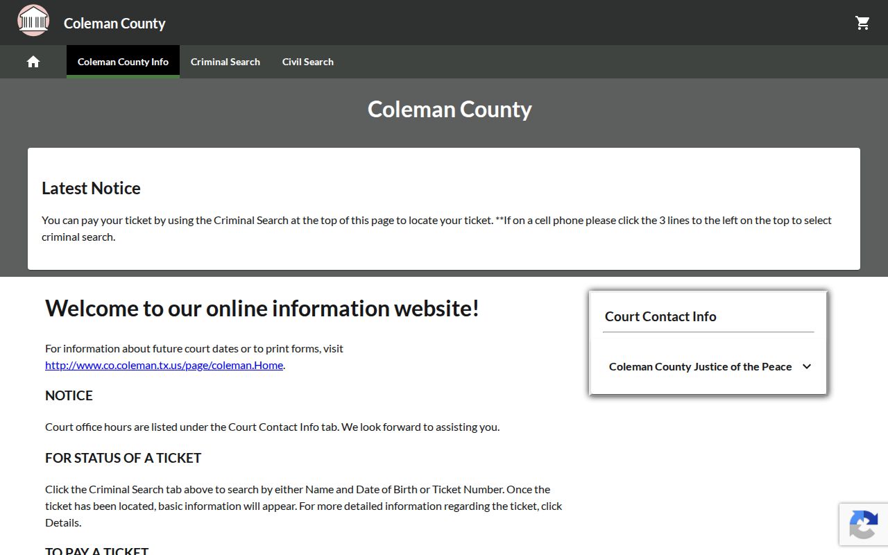 Coleman County criminal docket JP payment route