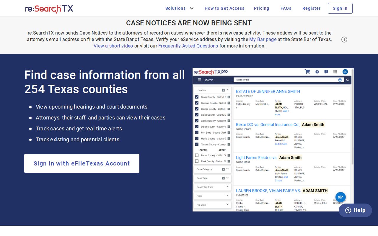 Coleman County court docket re:SearchTX access screen