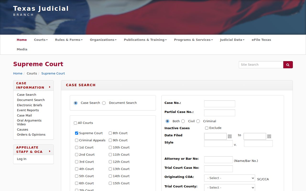 Coleman County appellate case lookup search entry